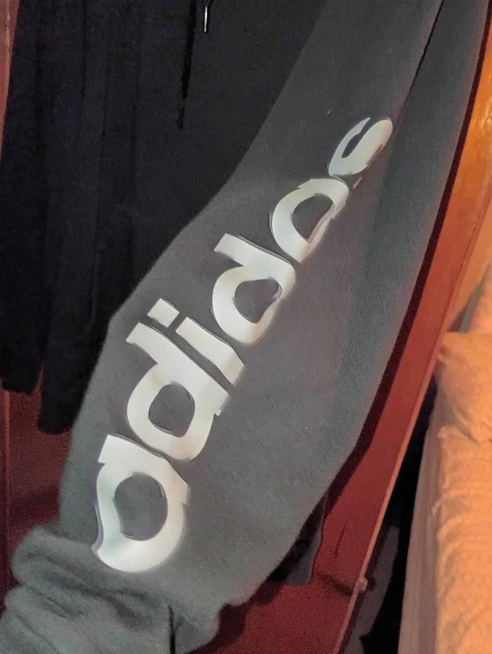 Mens Size XL adidas Black Hoodie with White Sleeve Text